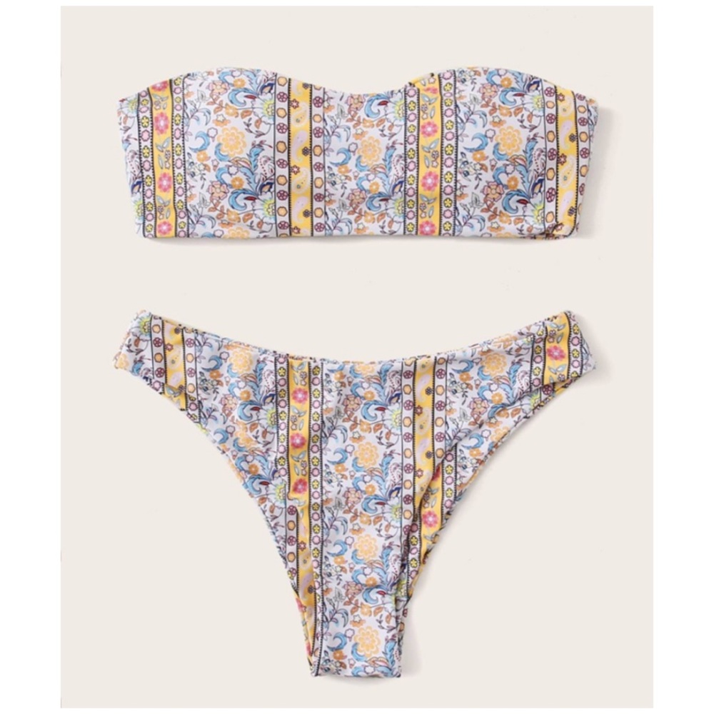 CLEARANCE Floral Tribal Boho Bandeau Bikini Swimsuit - Picture 2 of 7